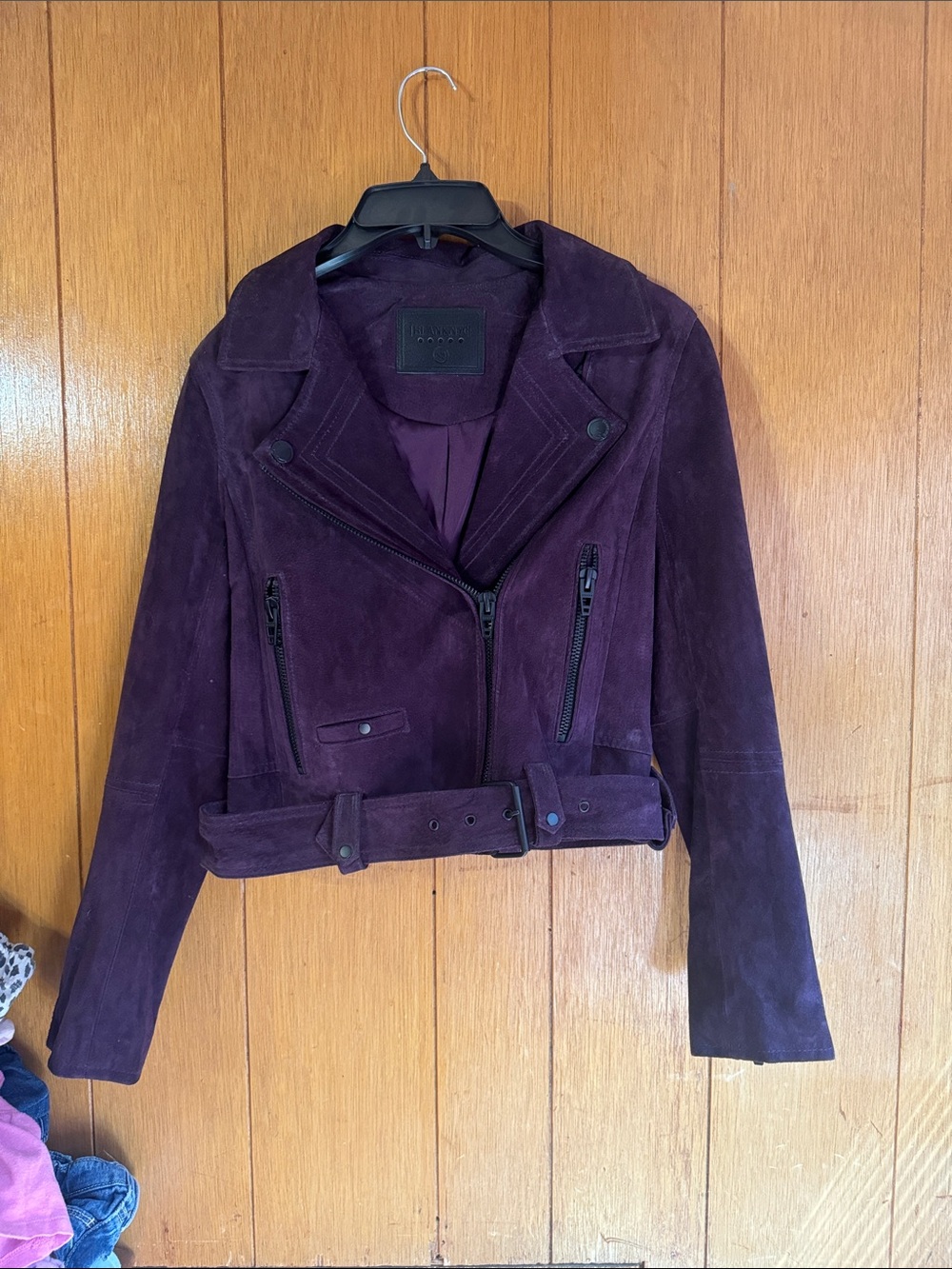 Blank NYC Deep Purple Suede Belted Moto Jacket